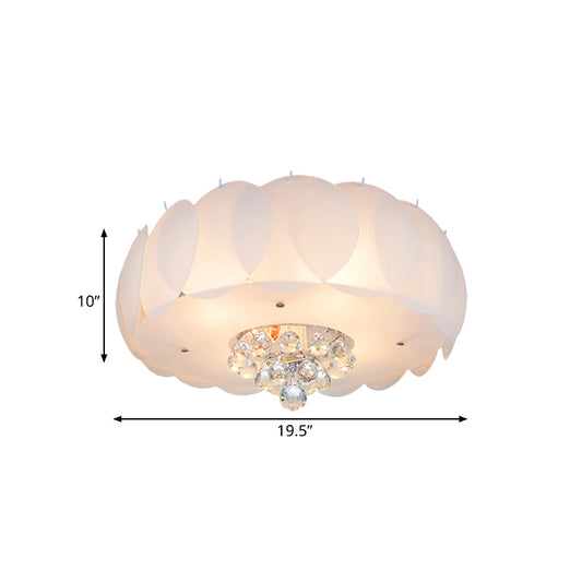 Drum Frosted White Glass Flushmount Modern 4/5 Bulbs Bedroom Ceiling Lamp with Crystal Ball, 19.5"/23.5" Width Clearhalo 'Ceiling Lights' 'Close To Ceiling Lights' 'Close to ceiling' 'Flush mount' Lighting' 1173633