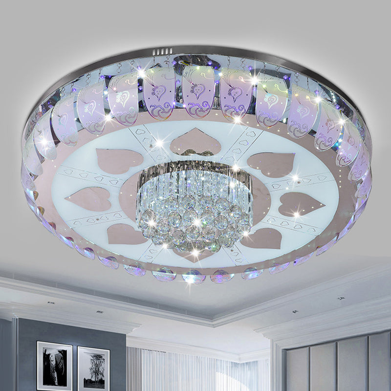 Patterned Glass LED Ceiling Light Contemporary Chrome Round Lobby Flush Mount Lamp, 19.5"/23.5" Wide Chrome Clearhalo 'Ceiling Lights' 'Close To Ceiling Lights' 'Close to ceiling' 'Flush mount' Lighting' 1173641