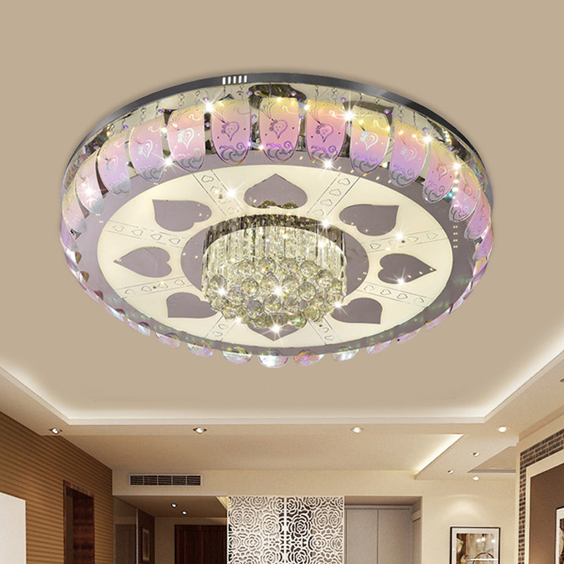 Patterned Glass LED Ceiling Light Contemporary Chrome Round Lobby Flush Mount Lamp, 19.5"/23.5" Wide Clearhalo 'Ceiling Lights' 'Close To Ceiling Lights' 'Close to ceiling' 'Flush mount' Lighting' 1173642