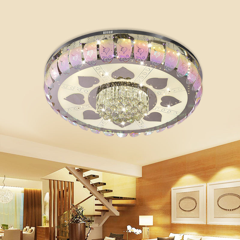 Patterned Glass LED Ceiling Light Contemporary Chrome Round Lobby Flush Mount Lamp, 19.5"/23.5" Wide Clearhalo 'Ceiling Lights' 'Close To Ceiling Lights' 'Close to ceiling' 'Flush mount' Lighting' 1173643