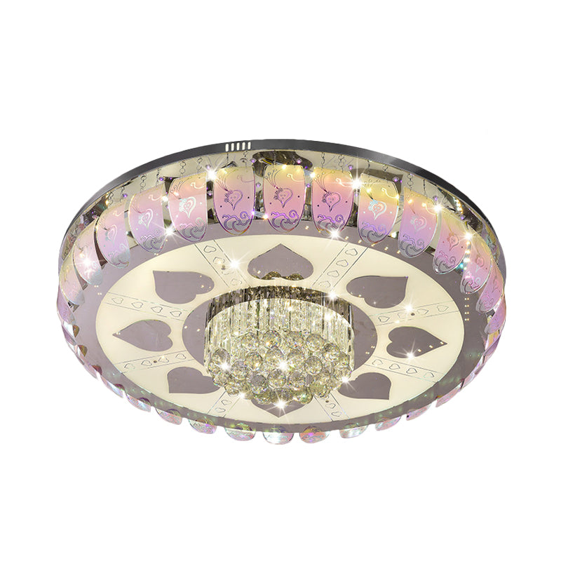 Patterned Glass LED Ceiling Light Contemporary Chrome Round Lobby Flush Mount Lamp, 19.5"/23.5" Wide Clearhalo 'Ceiling Lights' 'Close To Ceiling Lights' 'Close to ceiling' 'Flush mount' Lighting' 1173644