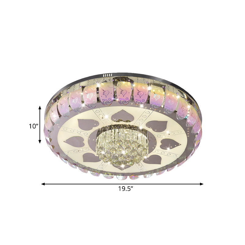 Patterned Glass LED Ceiling Light Contemporary Chrome Round Lobby Flush Mount Lamp, 19.5"/23.5" Wide Clearhalo 'Ceiling Lights' 'Close To Ceiling Lights' 'Close to ceiling' 'Flush mount' Lighting' 1173645