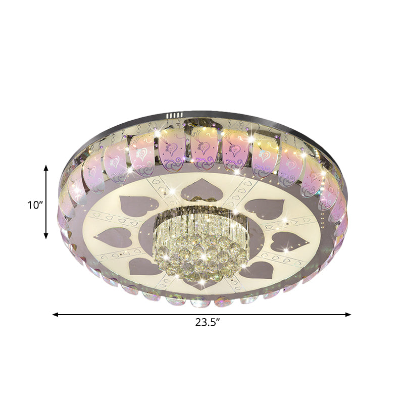 Patterned Glass LED Ceiling Light Contemporary Chrome Round Lobby Flush Mount Lamp, 19.5"/23.5" Wide Clearhalo 'Ceiling Lights' 'Close To Ceiling Lights' 'Close to ceiling' 'Flush mount' Lighting' 1173646