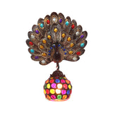 Copper Peacock Wall Mounted Light Bohemian Metal 1 Light Restaurant Wall Sconce Lamp with Global Shade Clearhalo 'Wall Lamps & Sconces' 'Wall Lights' Lighting' 1173684