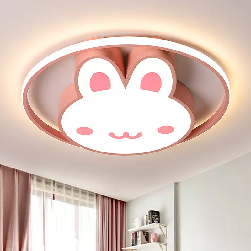 LED Girls Room Ceiling Flush Cartoon Pink Flush Light with Rabbit Acrylic Shade and Ring in Warm/White Light Pink Clearhalo 'Ceiling Lights' 'Close To Ceiling Lights' 'Close to ceiling' 'Flush mount' Lighting' 1173692