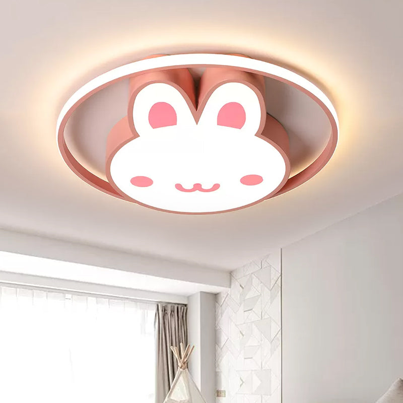 LED Girls Room Ceiling Flush Cartoon Pink Flush Light with Rabbit Acrylic Shade and Ring in Warm/White Light Clearhalo 'Ceiling Lights' 'Close To Ceiling Lights' 'Close to ceiling' 'Flush mount' Lighting' 1173693