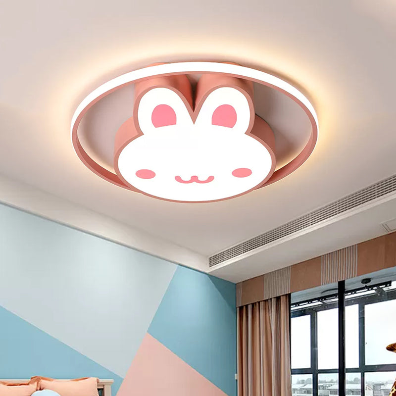 LED Girls Room Ceiling Flush Cartoon Pink Flush Light with Rabbit Acrylic Shade and Ring in Warm/White Light Clearhalo 'Ceiling Lights' 'Close To Ceiling Lights' 'Close to ceiling' 'Flush mount' Lighting' 1173694