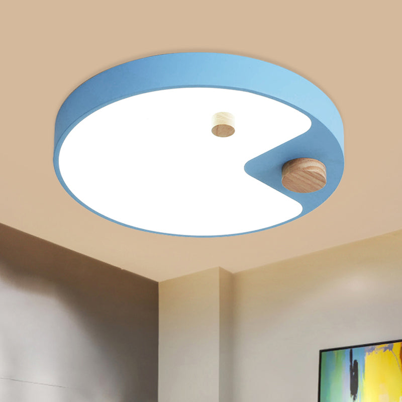 Acrylic Ring Flush Mount Lighting Kids White/Grey/Blue LED Ceiling Mounted Light with Wood Decor for Bedroom Clearhalo 'Ceiling Lights' 'Close To Ceiling Lights' 'Close to ceiling' 'Flush mount' Lighting' 1173728