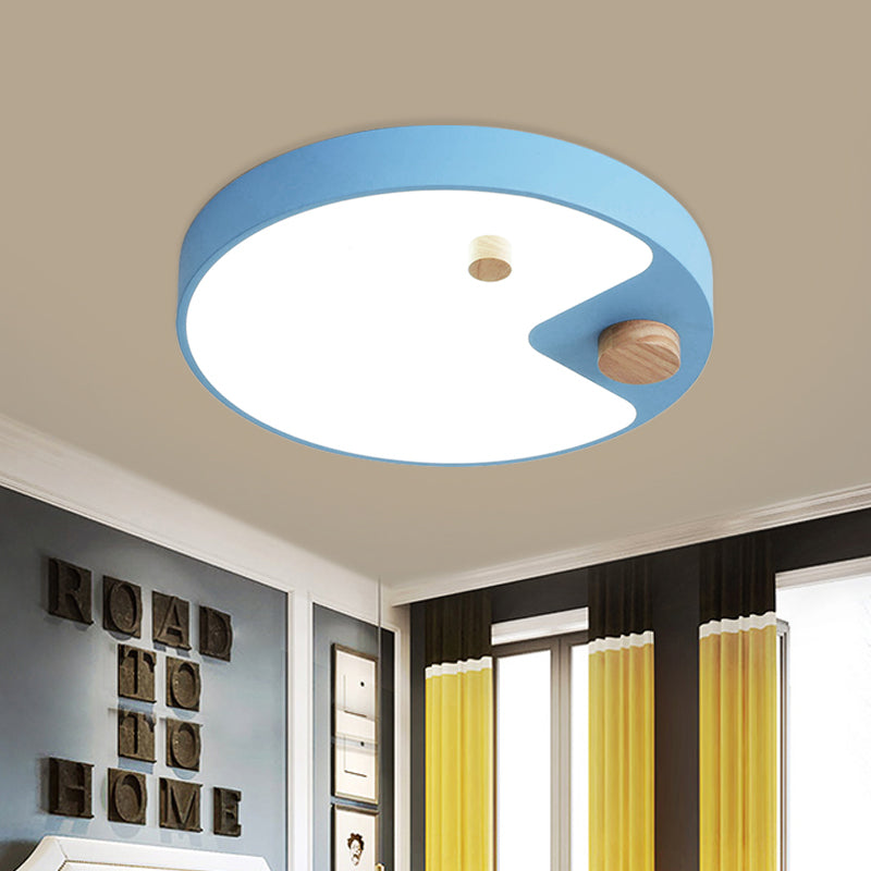 Acrylic Ring Flush Mount Lighting Kids White/Grey/Blue LED Ceiling Mounted Light with Wood Decor for Bedroom Clearhalo 'Ceiling Lights' 'Close To Ceiling Lights' 'Close to ceiling' 'Flush mount' Lighting' 1173729