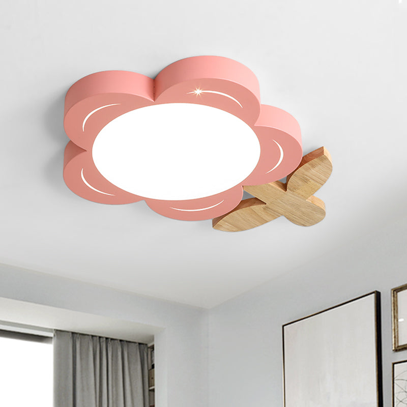 Kids Floral Ceiling Lighting Acrylic LED Nursery Flush Mount Light Fixture in Red with Wood Decor Clearhalo 'Ceiling Lights' 'Close To Ceiling Lights' 'Close to ceiling' 'Flush mount' Lighting' 1173752