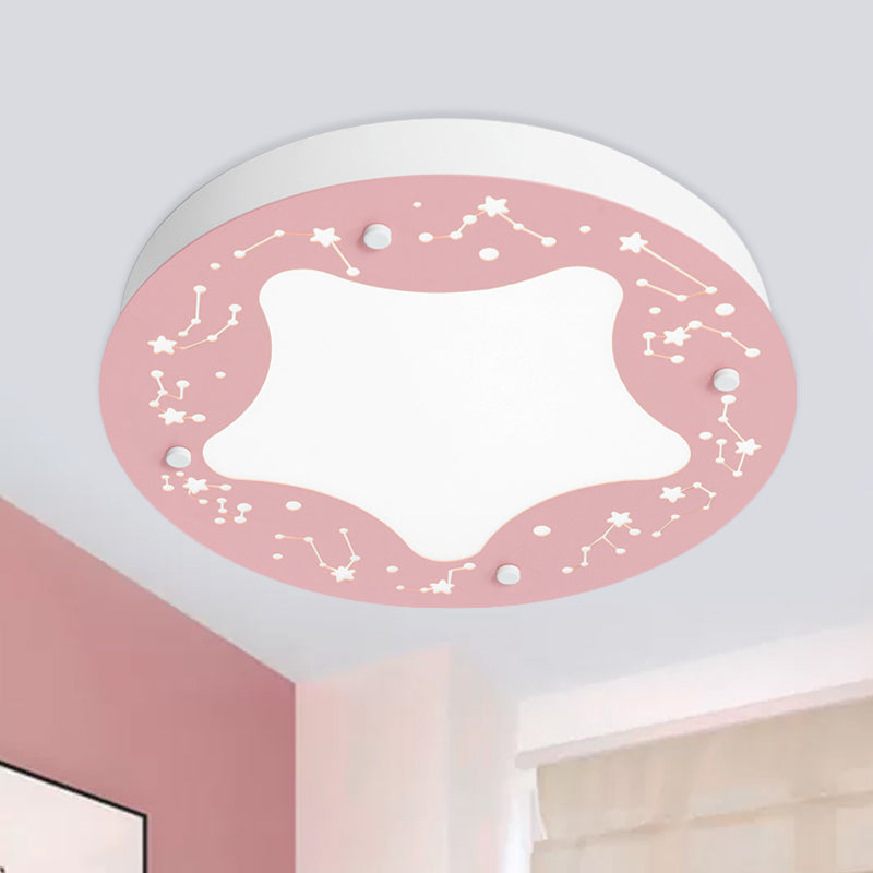 Green/Pink Circular Flush Light Cartoon LED Acrylic Flush Mount Recessed Lighting with Star Pattern Pink Clearhalo 'Ceiling Lights' 'Close To Ceiling Lights' 'Close to ceiling' 'Flush mount' Lighting' 1173802