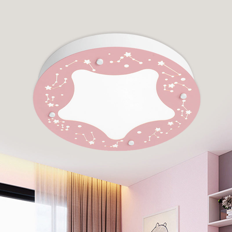 Green/Pink Circular Flush Light Cartoon LED Acrylic Flush Mount Recessed Lighting with Star Pattern Clearhalo 'Ceiling Lights' 'Close To Ceiling Lights' 'Close to ceiling' 'Flush mount' Lighting' 1173803