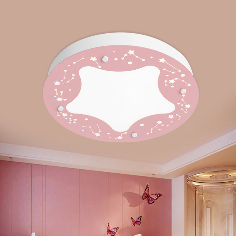 Green/Pink Circular Flush Light Cartoon LED Acrylic Flush Mount Recessed Lighting with Star Pattern Clearhalo 'Ceiling Lights' 'Close To Ceiling Lights' 'Close to ceiling' 'Flush mount' Lighting' 1173804