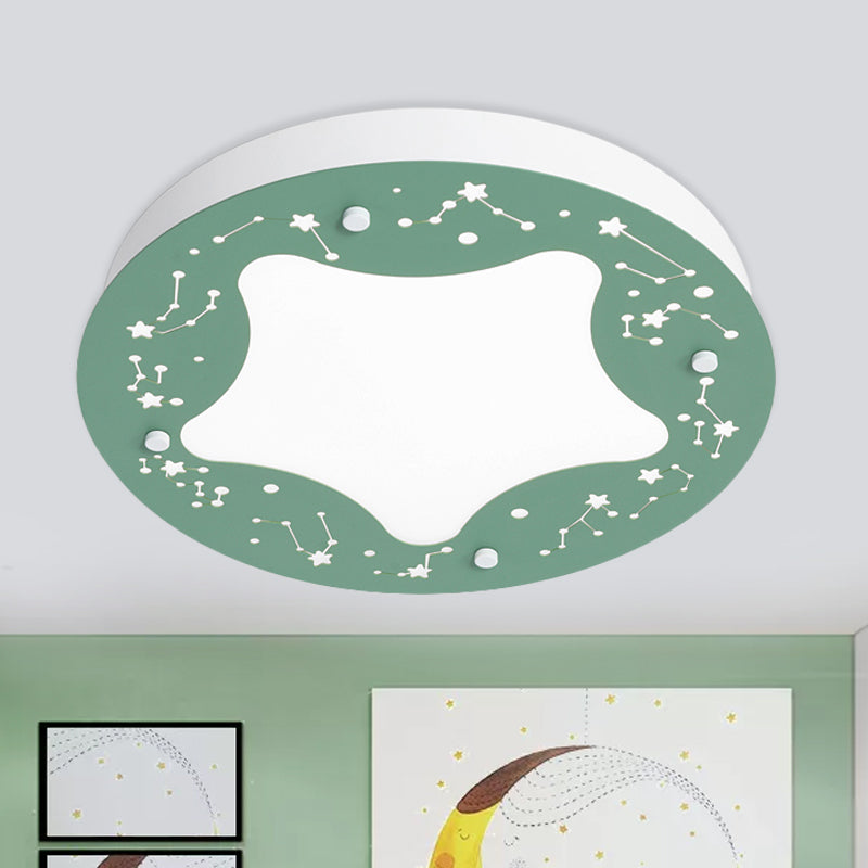 Green/Pink Circular Flush Light Cartoon LED Acrylic Flush Mount Recessed Lighting with Star Pattern Green Clearhalo 'Ceiling Lights' 'Close To Ceiling Lights' 'Close to ceiling' 'Flush mount' Lighting' 1173807