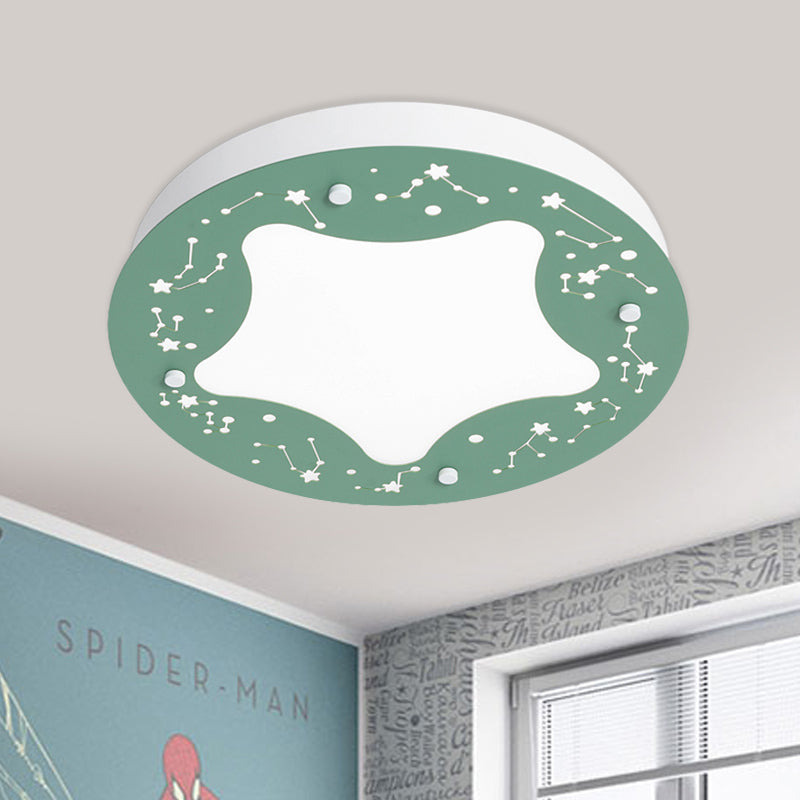 Green/Pink Circular Flush Light Cartoon LED Acrylic Flush Mount Recessed Lighting with Star Pattern Clearhalo 'Ceiling Lights' 'Close To Ceiling Lights' 'Close to ceiling' 'Flush mount' Lighting' 1173808