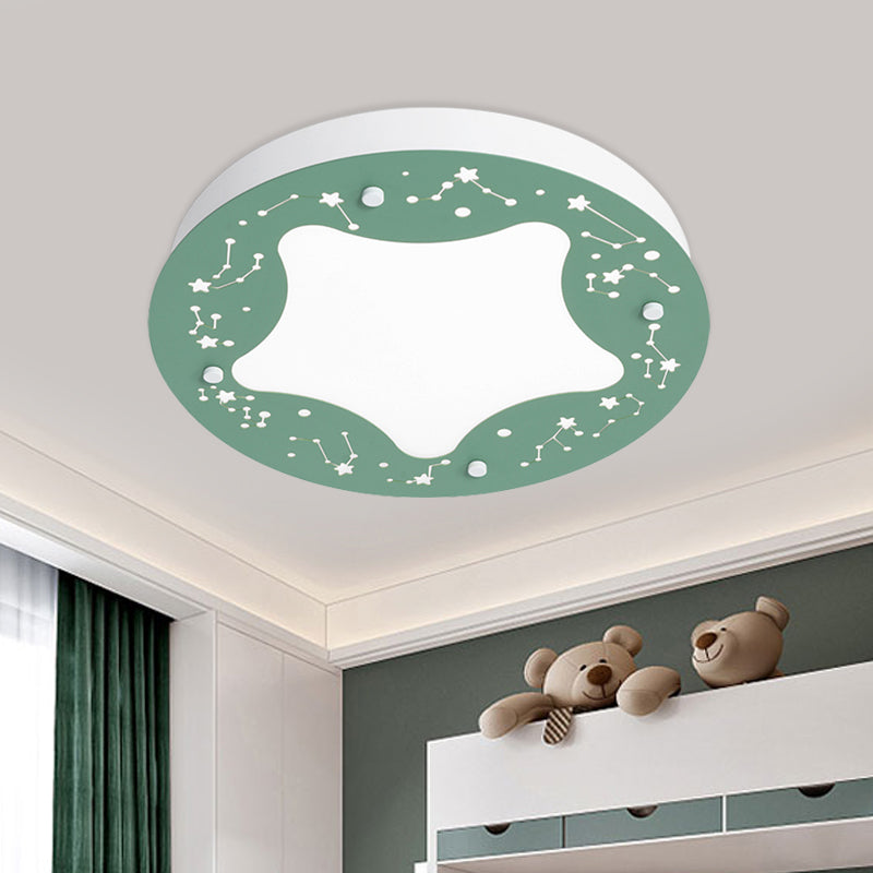 Green/Pink Circular Flush Light Cartoon LED Acrylic Flush Mount Recessed Lighting with Star Pattern Clearhalo 'Ceiling Lights' 'Close To Ceiling Lights' 'Close to ceiling' 'Flush mount' Lighting' 1173809