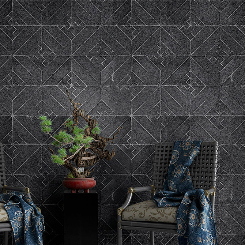 Geometric Rhombus Wallpaper Industrial Vinyl Wall Art in Dark Color for Home Decor Black Clearhalo 'Industrial wall decor' 'Industrial' 'Wallpaper' Wall Decor' 1173839