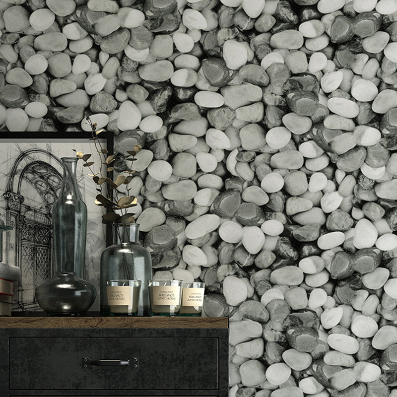 Industrial Cobblestone Wallpaper Dark Color Restaurant Wall Covering, 33' L x 20.5" W Gray-White Clearhalo 'Industrial wall decor' 'Industrial' 'Wallpaper' Wall Decor' 1173862