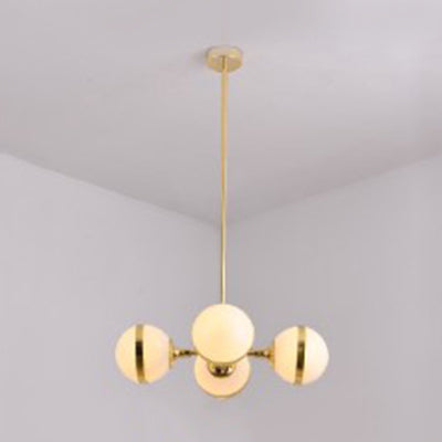 Sphere Shade E27 Hanging Light Modern Milk Glass Hanging Lamp in White for Dining Room 4 Gold Clearhalo 'Ceiling Lights' 'Chandeliers' 'Glass shade' 'Glass' 'Modern Chandeliers' 'Modern' Lighting' 117397