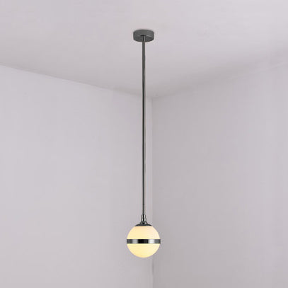 Sphere Shade E27 Hanging Light Modern Milk Glass Hanging Lamp in White for Dining Room 1 Silver Clearhalo 'Ceiling Lights' 'Chandeliers' 'Glass shade' 'Glass' 'Modern Chandeliers' 'Modern' Lighting' 117398