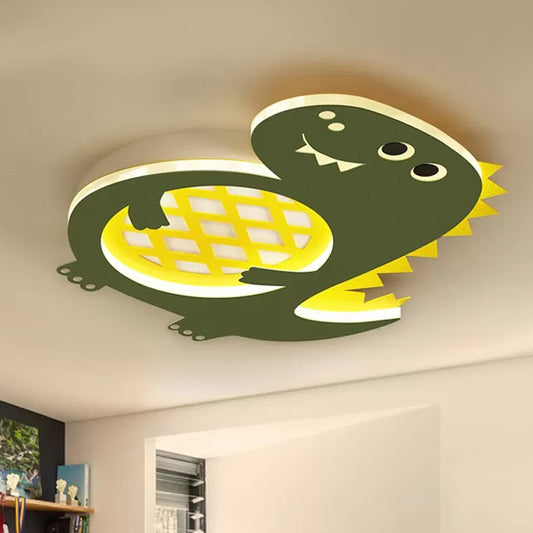 Dinosaur Flush Mount Lamp Cartoon Acrylic LED Nursery Flush Light Fixture in Green, White/Warm Light Green Clearhalo 'Ceiling Lights' 'Close To Ceiling Lights' 'Close to ceiling' 'Flush mount' Lighting' 1174143