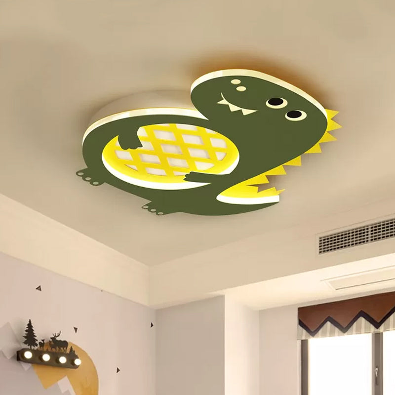 Dinosaur Flush Mount Lamp Cartoon Acrylic LED Nursery Flush Light Fixture in Green, White/Warm Light Clearhalo 'Ceiling Lights' 'Close To Ceiling Lights' 'Close to ceiling' 'Flush mount' Lighting' 1174145