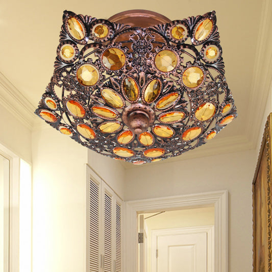 Metal Shade Brass Flushmount Lighting Hollow 3 Heads Bohemian Ceiling Mount for Hotel Brass Clearhalo 'Ceiling Lights' 'Close To Ceiling Lights' 'Close to ceiling' 'Flush mount' Lighting' 1174225