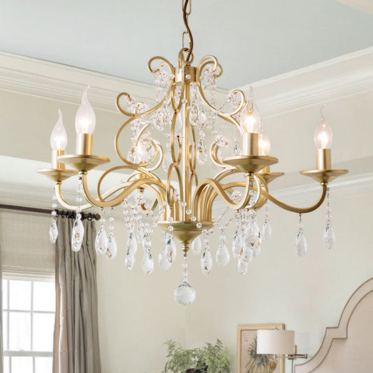 Champagne Candlestick Hanging Light Traditional Crystal 3/6 Bulbs Restaurant Chandelier with Swirl Element 6 Champagne Clearhalo 'Ceiling Lights' 'Chandeliers' 'Modern Chandeliers' 'Modern' Lighting' 1174328