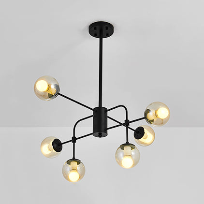 Contemporary Orb Shade Hanging Lamp with Glass Shade 6 Lights Black/White Finish Chandelier Lighting Black Clearhalo 'Ceiling Lights' 'Chandeliers' 'Modern Chandeliers' 'Modern' Lighting' 117677