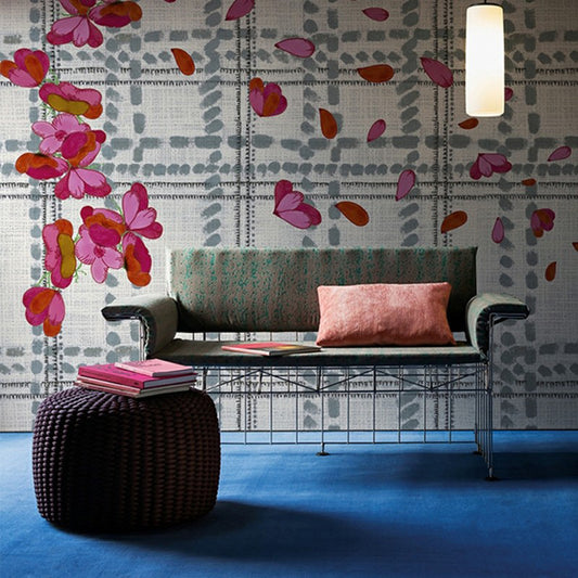 Stain Resistant Wallpaper Mural Modernist Non-Woven Wall Art with Tartan and Scattered Flower Pattern Clearhalo 'Wall Decor' 'Wall Mural' 1180820