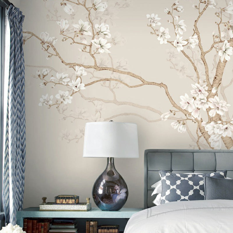 Beige Plum Blossom Wall Mural Flower Rustic Moisture Resistant Wall Decor for Home Beige Clearhalo 'Wall Decor' 'Wall Mural' 1180839