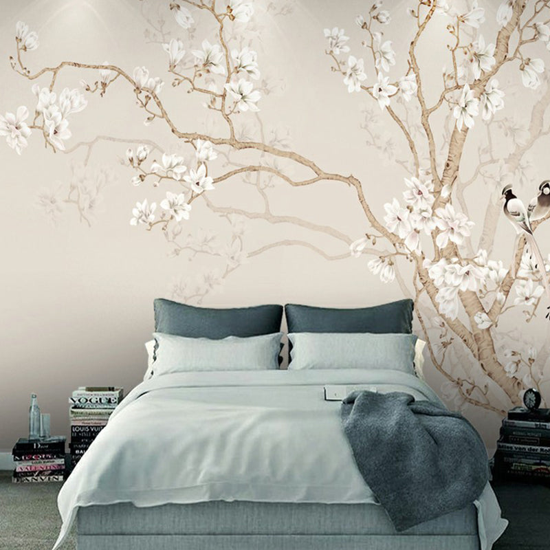 Beige Plum Blossom Wall Mural Flower Rustic Moisture Resistant Wall Decor for Home Clearhalo 'Wall Decor' 'Wall Mural' 1180840