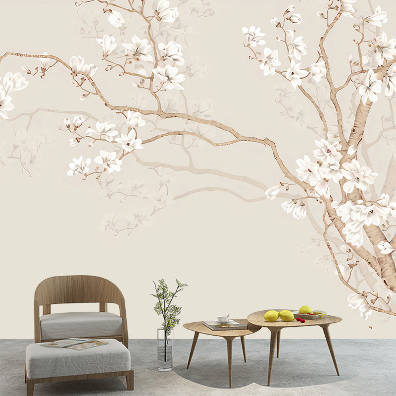 Beige Plum Blossom Wall Mural Flower Rustic Moisture Resistant Wall Decor for Home Clearhalo 'Wall Decor' 'Wall Mural' 1180841