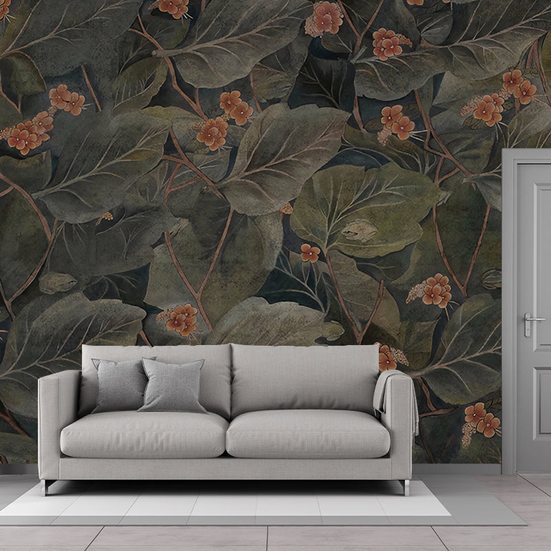 Turquoise Broad Leaf Mural Wallpaper Moisture-Resistant Wall Decor for Living Room Clearhalo 'Wall Decor' 'Wall Mural' 1180861