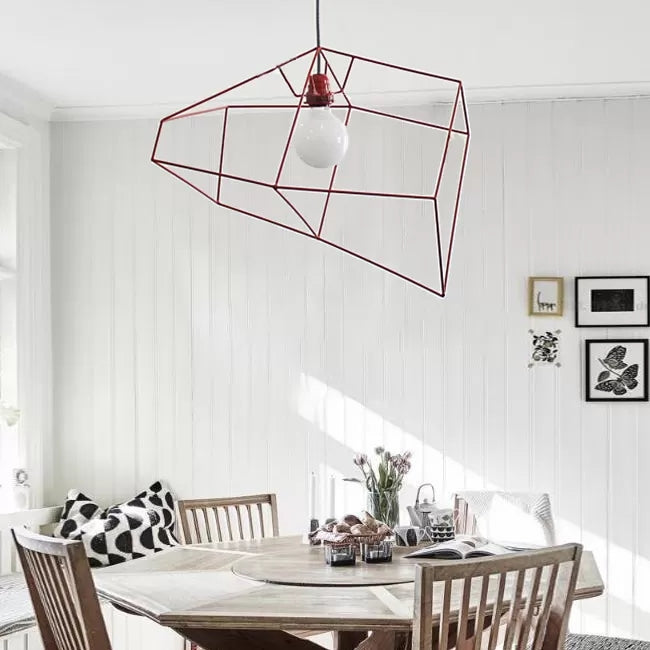 Simple 1 Light Suspension Light with Metal Shade Red/Yellow/Black Abstract Ceiling Pendant Light Red Clearhalo 'Ceiling Lights' 'Modern Pendants' 'Modern' 'Pendant Lights' 'Pendants' Lighting' 118124