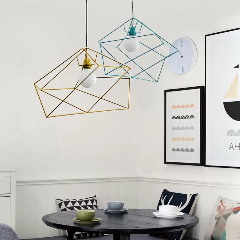 Simple 1 Light Suspension Light with Metal Shade Red/Yellow/Black Abstract Ceiling Pendant Light Yellow Clearhalo 'Ceiling Lights' 'Modern Pendants' 'Modern' 'Pendant Lights' 'Pendants' Lighting' 118126