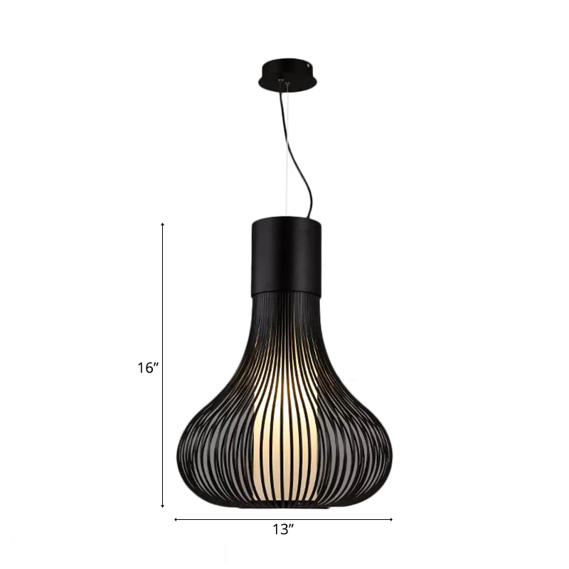 Gourd Wire Cage Ceiling Lamp with Inner Cylinder Shade Metal Contemporary 1 Light Black/White Pendant Light for Dining Room Clearhalo 'Ceiling Lights' 'Modern Pendants' 'Modern' 'Pendant Lights' 'Pendants' Lighting' 118151