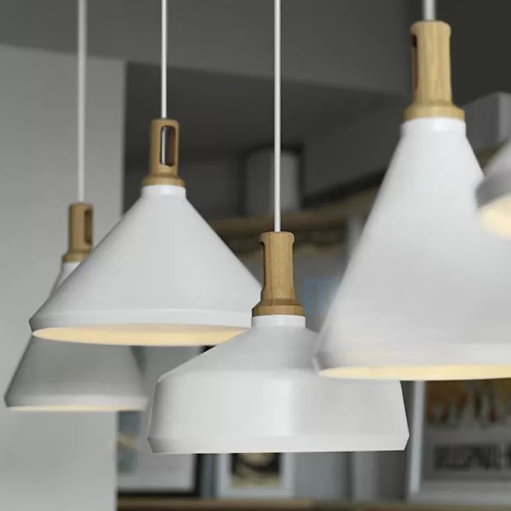 9.5"/14" Wide White Pendant Lighting with Cone/Barn Metal Shade Nordic Hanging Pendant Light for Dining Room Clearhalo 'Ceiling Lights' 'Modern Pendants' 'Modern' 'Pendant Lights' 'Pendants' Lighting' 118157