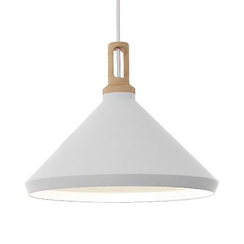 9.5"/14" Wide White Pendant Lighting with Cone/Barn Metal Shade Nordic Hanging Pendant Light for Dining Room White 14" Cone Clearhalo 'Ceiling Lights' 'Modern Pendants' 'Modern' 'Pendant Lights' 'Pendants' Lighting' 118161