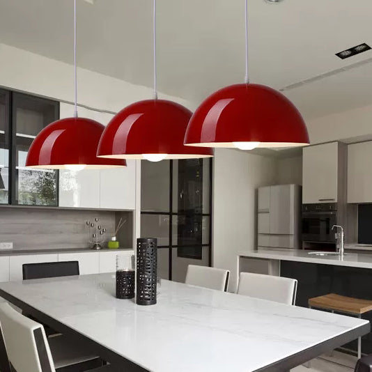 Black/White/Red Dome Hanging Light Nordic Aluminum 1 Light Suspension Light for Dining Room, 12"/14"/16" Wide Red Clearhalo 'Ceiling Lights' 'Modern Pendants' 'Modern' 'Pendant Lights' 'Pendants' Lighting' 118181