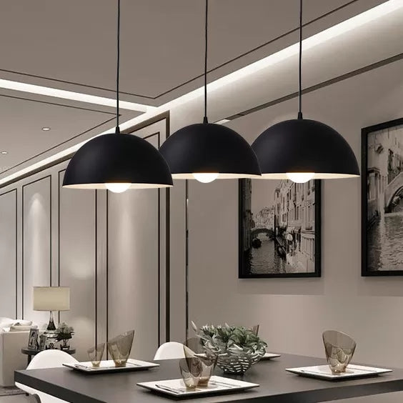 Black/White/Red Dome Hanging Light Nordic Aluminum 1 Light Suspension Light for Dining Room, 12"/14"/16" Wide Black Clearhalo 'Ceiling Lights' 'Modern Pendants' 'Modern' 'Pendant Lights' 'Pendants' Lighting' 118190