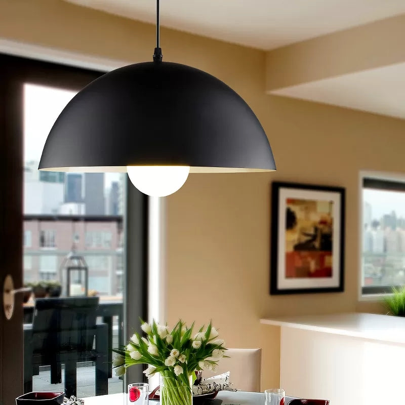 Black/White/Red Dome Hanging Light Nordic Aluminum 1 Light Suspension Light for Dining Room, 12"/14"/16" Wide Clearhalo 'Ceiling Lights' 'Modern Pendants' 'Modern' 'Pendant Lights' 'Pendants' Lighting' 118191