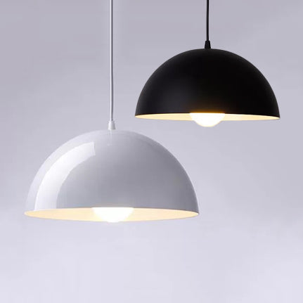 Black/White/Red Dome Hanging Light Nordic Aluminum 1 Light Suspension Light for Dining Room, 12"/14"/16" Wide Clearhalo 'Ceiling Lights' 'Modern Pendants' 'Modern' 'Pendant Lights' 'Pendants' Lighting' 118194