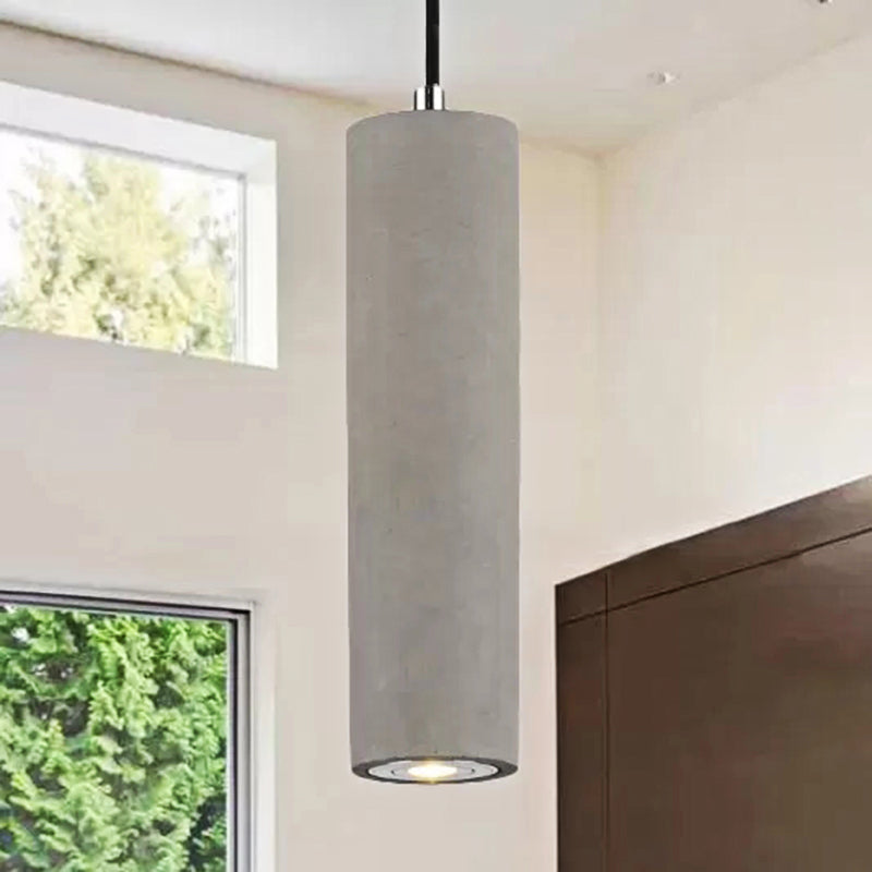 10"/19.5" Tube Pendant Lighting in Nordic Style Cement 1 Light Grey Hanging Ceiling Light in Warm/White Light Grey Clearhalo 'Ceiling Lights' 'Modern Pendants' 'Modern' 'Pendant Lights' 'Pendants' Lighting' 118287