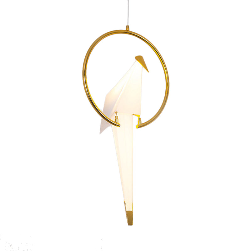 White Birdie Pendant Light Modernist Style LED Plastic Ceiling Fixture with Metal Ring in Warm/White Light Clearhalo 'Ceiling Lights' 'Modern Pendants' 'Modern' 'Pendant Lights' 'Pendants' Lighting' 118352