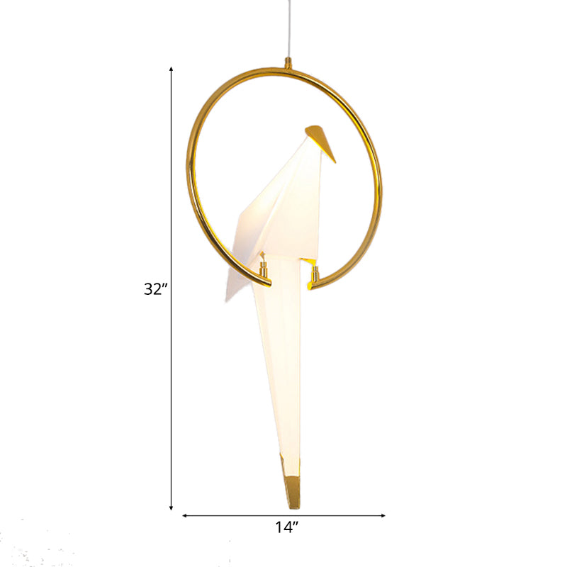 White Birdie Pendant Light Modernist Style LED Plastic Ceiling Fixture with Metal Ring in Warm/White Light Clearhalo 'Ceiling Lights' 'Modern Pendants' 'Modern' 'Pendant Lights' 'Pendants' Lighting' 118353