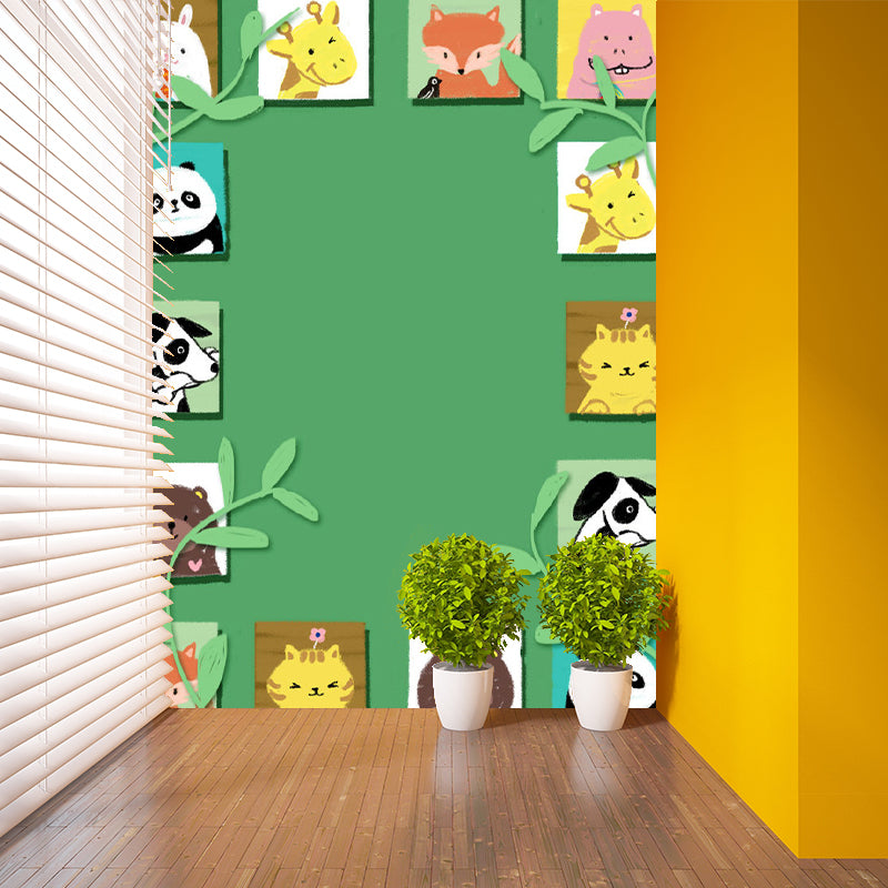 Animal Frame Wall Decal Murals Childrens Art Stain Resistant Bedroom Wall Covering, Made to Measure Green Clearhalo 'Wall Decor' 'Wall Mural' 1183784