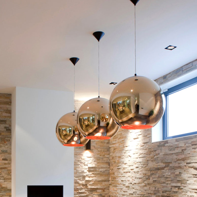 6"/8"/10"W Mirror Ball Pendant Lighting Contemporary Glass 1 Light Chrome/Gold/Rose Gold Hanging Ceiling Light Clearhalo 'Ceiling Lights' 'Glass shade' 'Glass' 'Modern Pendants' 'Modern' 'Pendant Lights' 'Pendants' Lighting' 118407