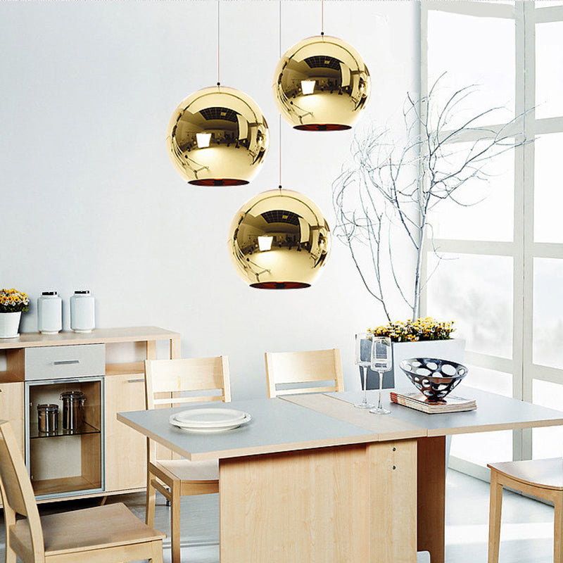 6"/8"/10"W Mirror Ball Pendant Lighting Contemporary Glass 1 Light Chrome/Gold/Rose Gold Hanging Ceiling Light Gold Clearhalo 'Ceiling Lights' 'Glass shade' 'Glass' 'Modern Pendants' 'Modern' 'Pendant Lights' 'Pendants' Lighting' 118411