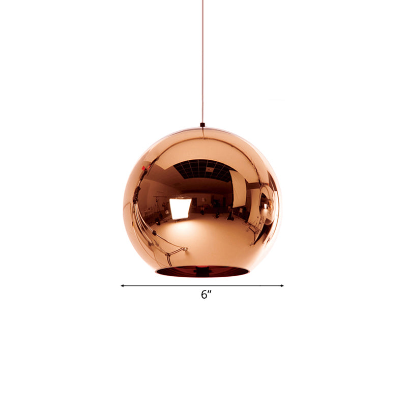 6"/8"/10"W Mirror Ball Pendant Lighting Contemporary Glass 1 Light Chrome/Gold/Rose Gold Hanging Ceiling Light Clearhalo 'Ceiling Lights' 'Glass shade' 'Glass' 'Modern Pendants' 'Modern' 'Pendant Lights' 'Pendants' Lighting' 118413